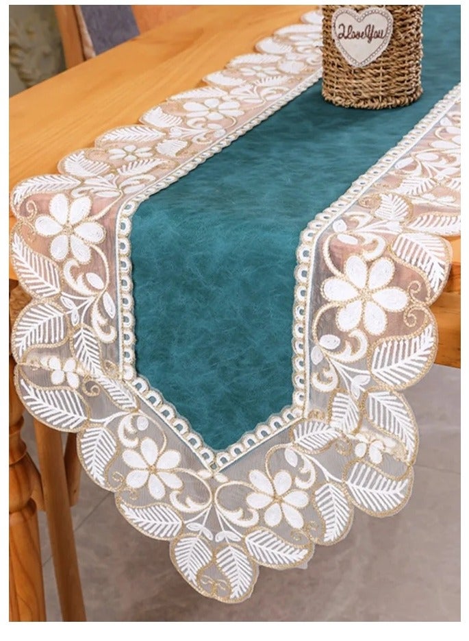 Luxury Waterproof Oil-proof No-wash PVC Lace Table Runner For Decoration Green - Image 1