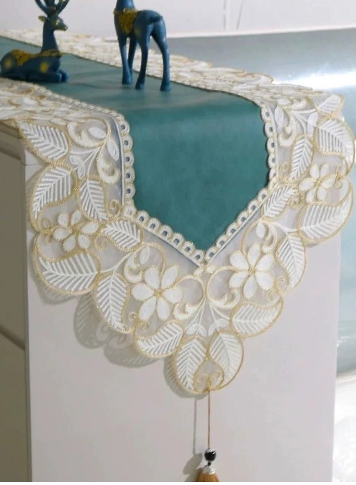 Luxury Waterproof Oil-proof No-wash PVC Lace Table Runner For Decoration Green - Image 4