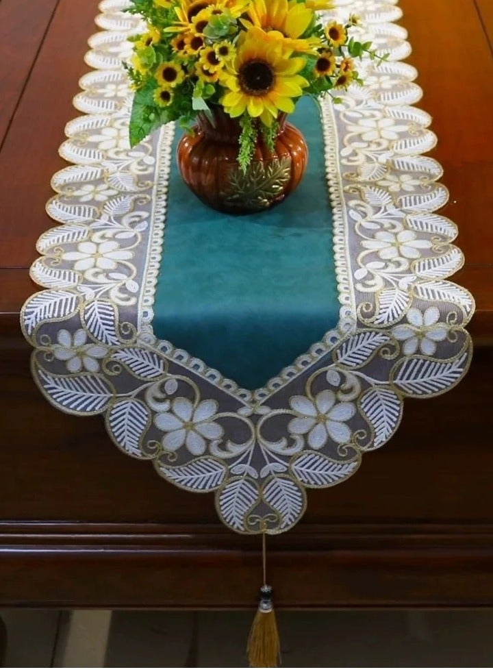 Luxury Waterproof Oil-proof No-wash PVC Lace Table Runner For Decoration Green - Image 5