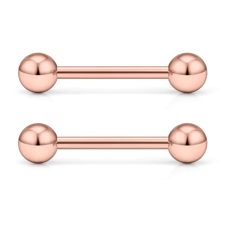 Ftovosyo 2PCS 14G 316L Stainless Steel Internally Threaded Tongue Nipple Shield Barbell Ring Bar Body Piercing Jewelry Retainer 12mm Rose Gold