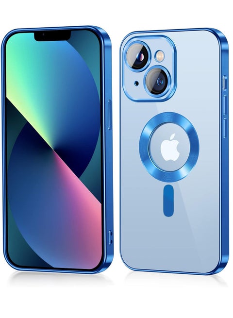 Transparent Magnetic Protection Cover Compatible with MagSafe for iPhone 13 Mobile Phone, Anti-Shock and Anti-Scratches, and Camera Lens Protector (blue) by Tin Tech