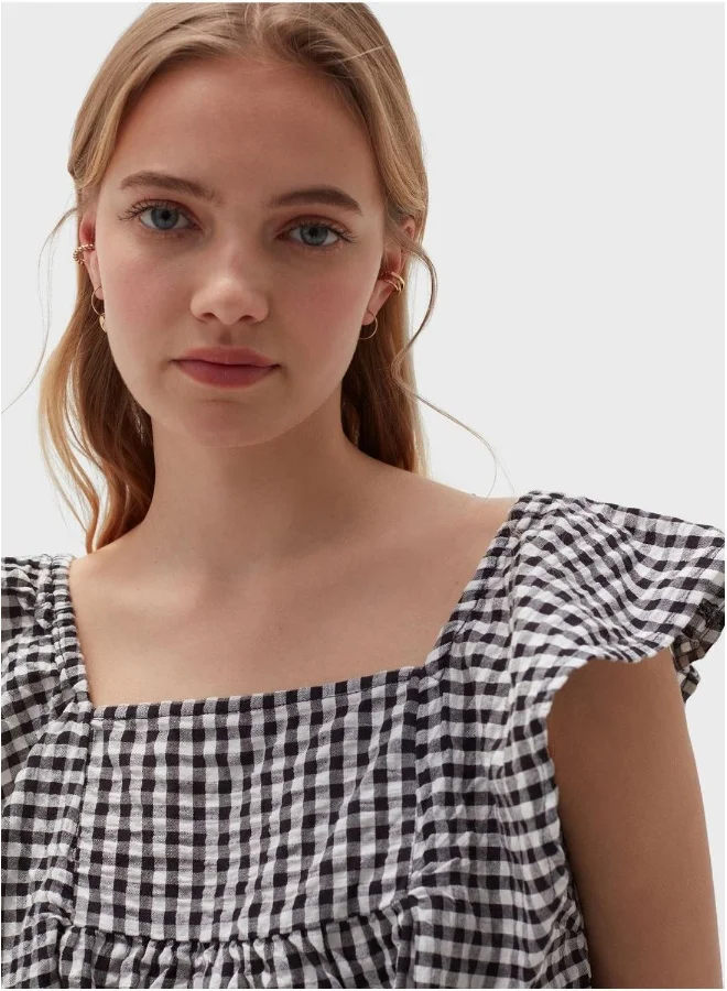 Ovs Checked Ruffle Sleeve Top