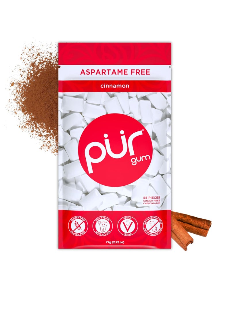 PUR Gum Sugar Free Chewing Gum | 100% Xylitol | Vegan, Aspartame Free, Gluten Free & Diabetic Friendly | Natural Cinnamon Flavored Gum, 55 Pieces (Pack of 1) 