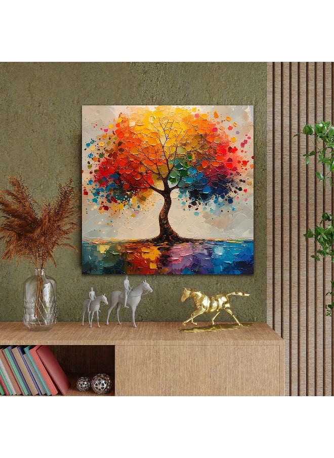 Walliv Rainbow Canopy Textured Canvas Painting For Home Decor 100x100 cm.  - Image 1