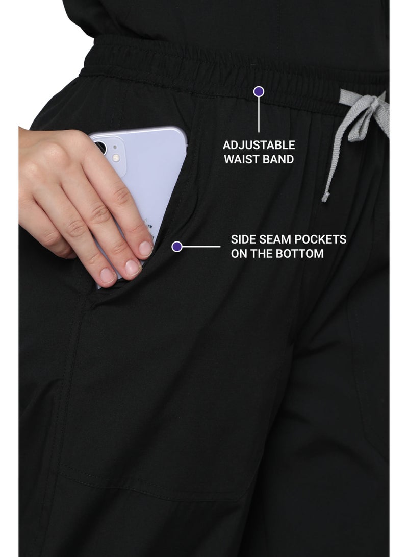 KNYA بدلة طبية نسائية كلاسيكية من Knya بخمسة جيوب وياقة صينية | قصة عادية | أكمام قصيرة | للأطباء | (مقاس L، أسود) - Image 4