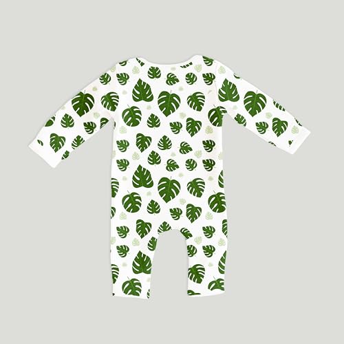 Kidbea® 100% Cotton Romper Jumpsuit Night Suits for Infants Newborn Baby Boys & Girls Leaf Printed With Green Color Size 0-3 Months - Image 5