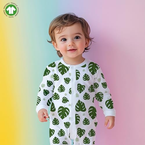 Kidbea® 100% Cotton Romper Jumpsuit Night Suits for Infants Newborn Baby Boys & Girls Leaf Printed With Green Color Size 0-3 Months - Image 3