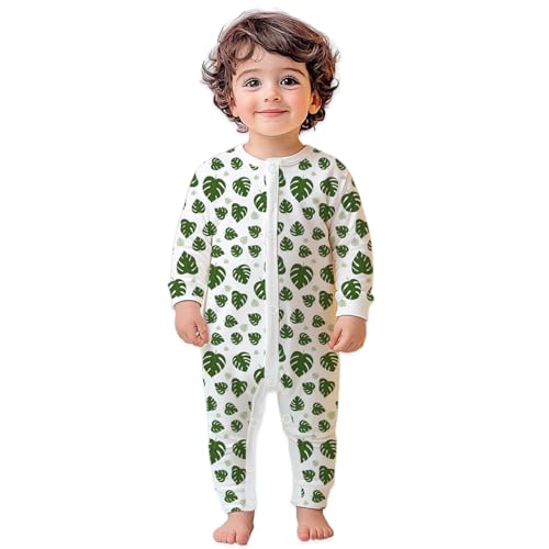 Kidbea® 100% Cotton Romper Jumpsuit Night Suits for Infants Newborn Baby Boys & Girls Leaf Printed With Green Color Size 0-3 Months - Image 1