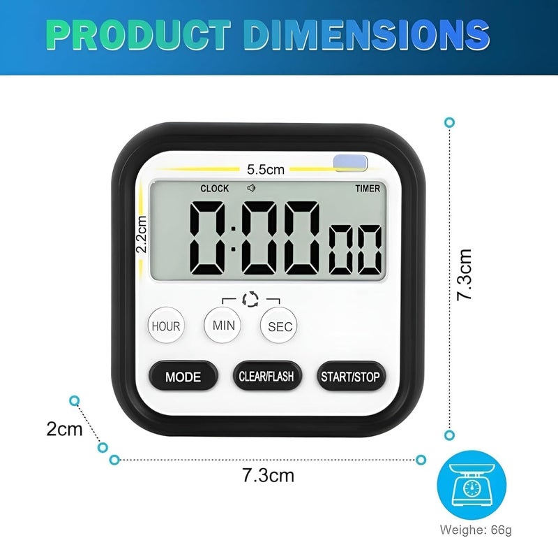 WOX MOX WOX MOX Digital Kitchen Timer Stopwatch Large Digit Countdown Loud Alarm Magnetic Back Stand Ideal for Cooking Baking Stopwatch Timer for Study Without Batteries 1pc Multicolor  - Image 2