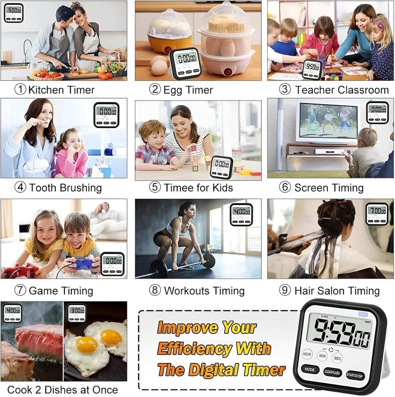 WOX MOX WOX MOX Digital Kitchen Timer Stopwatch Large Digit Countdown Loud Alarm Magnetic Back Stand Ideal for Cooking Baking Stopwatch Timer for Study Without Batteries 1pc Multicolor  - Image 5