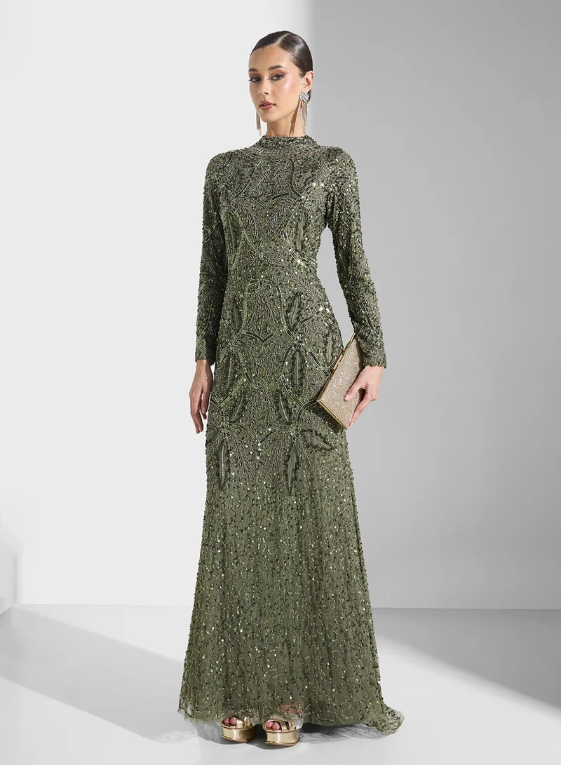 MARYISA Sequin Embellished Gown Dress