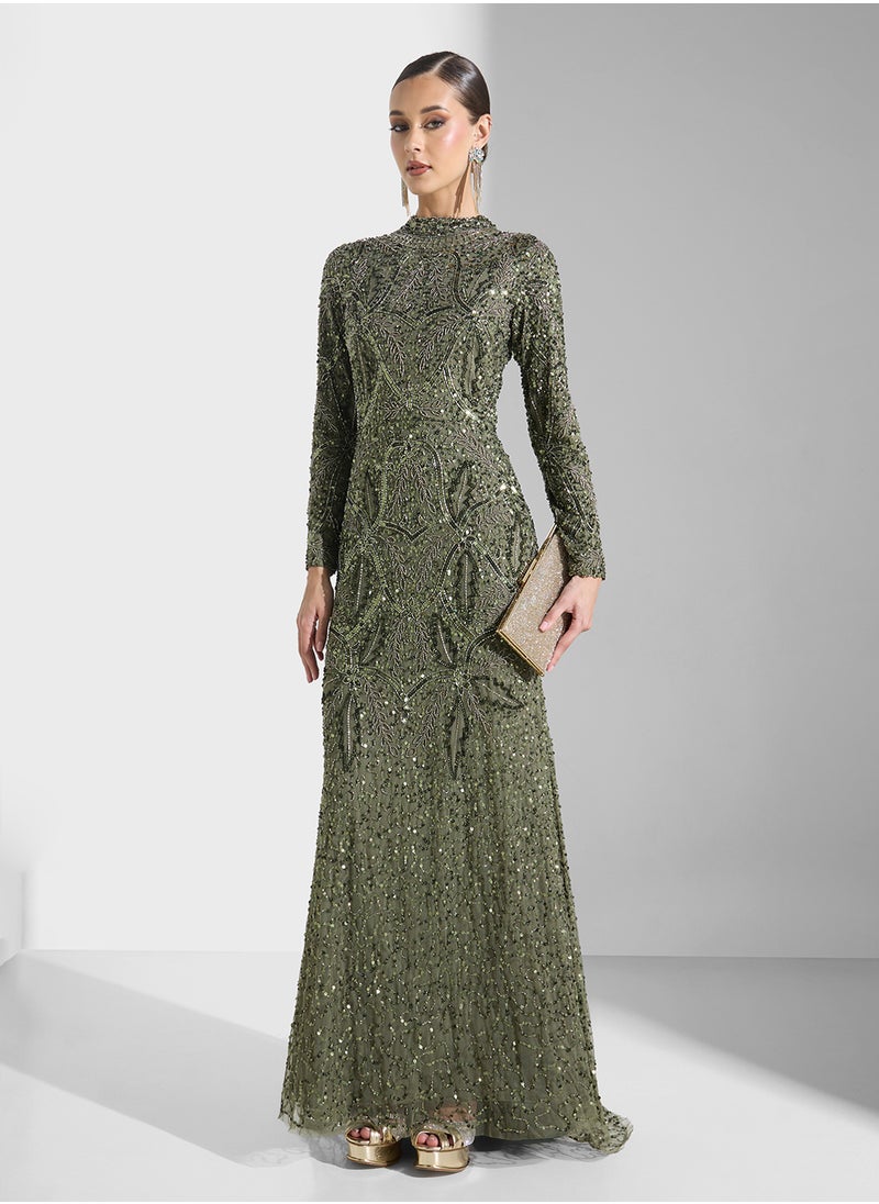 MARYISA - Modest Embellished Sequin Maxi Dress - Image 1