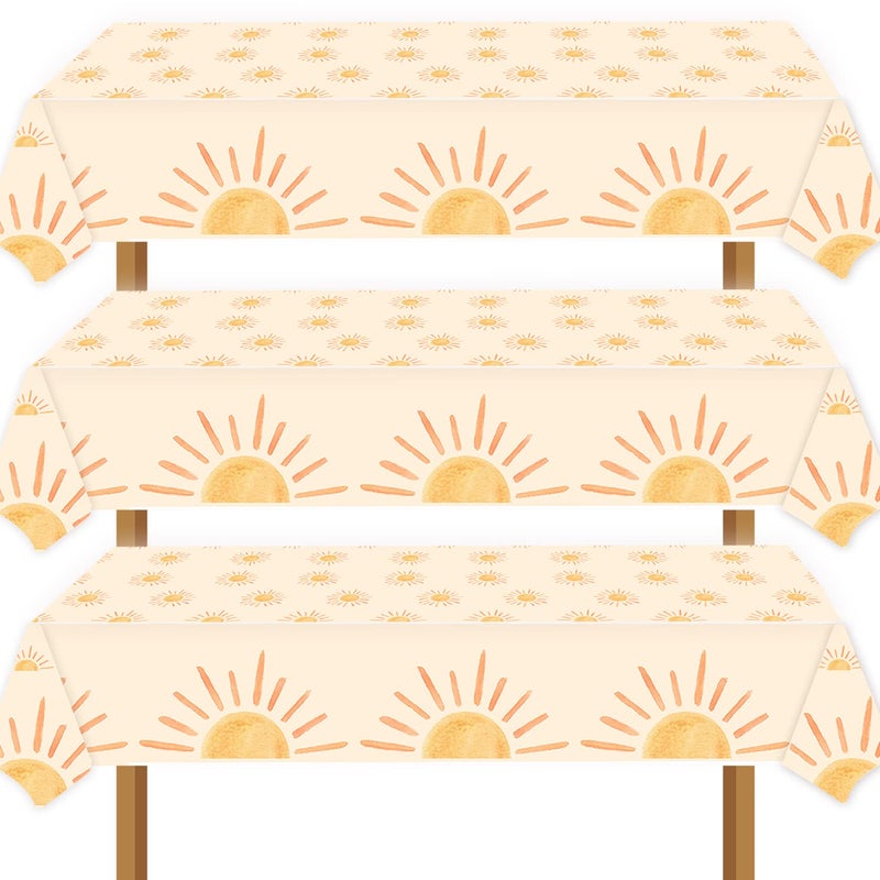 BIGKEOKI 3pcs Boho Themed Sunshine Birthday Party Tablecloths Boho Party Decorations First Trip Inspired The Sun Birthday Decorations Boho Hippie Sunshine Sun Baby Shower Party Supplies Decorations