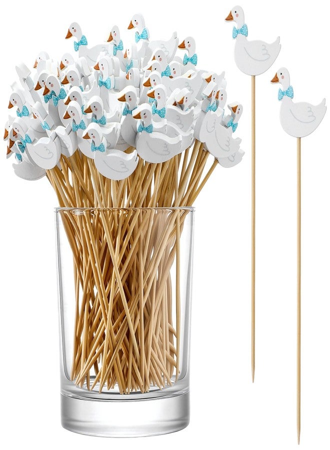 Teecyhooo Blue 150 Pcs Cocktail Picks 5.9 Inch goose duck Toothpicks for Appetizers Fancy Decorative Toothpicks Natural Bamboo Cocktail Skewer for Sandwich Cake Dessert Fruit Party Decoration (Goose) - Image 1