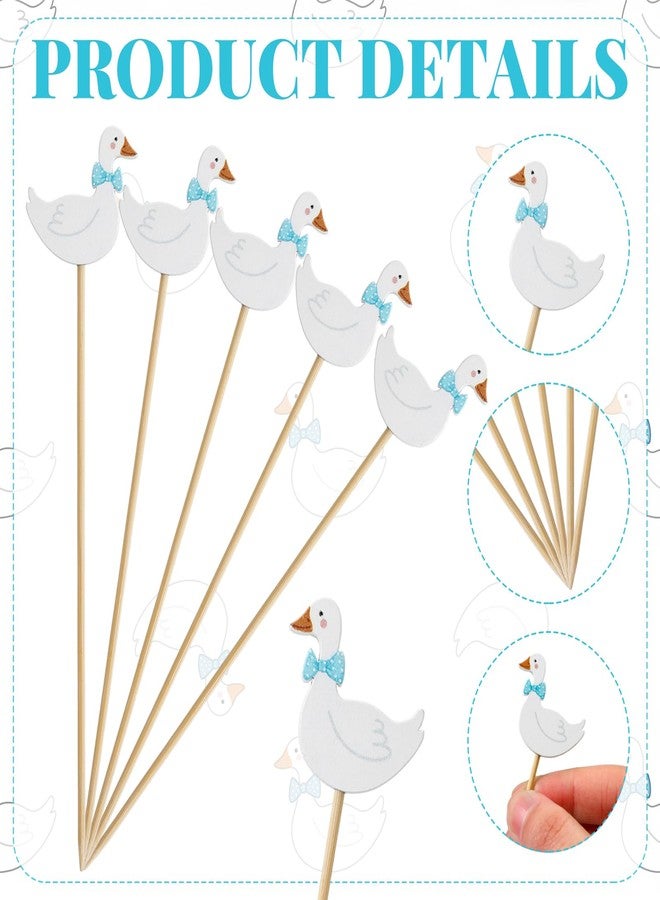 Teecyhooo Blue 150 Pcs Cocktail Picks 5.9 Inch goose duck Toothpicks for Appetizers Fancy Decorative Toothpicks Natural Bamboo Cocktail Skewer for Sandwich Cake Dessert Fruit Party Decoration (Goose) - Image 2