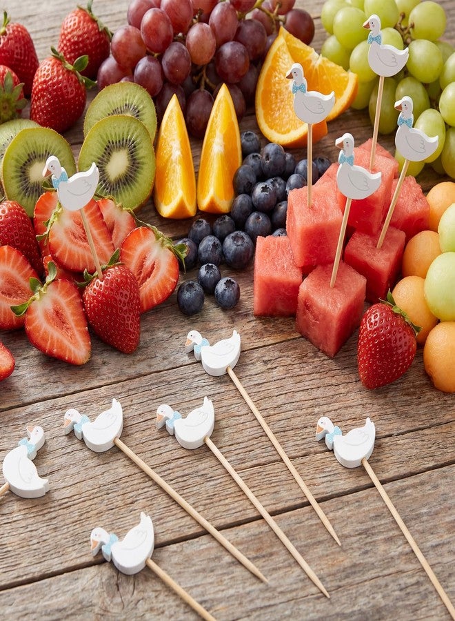 Teecyhooo Blue 150 Pcs Cocktail Picks 5.9 Inch goose duck Toothpicks for Appetizers Fancy Decorative Toothpicks Natural Bamboo Cocktail Skewer for Sandwich Cake Dessert Fruit Party Decoration (Goose) - Image 5