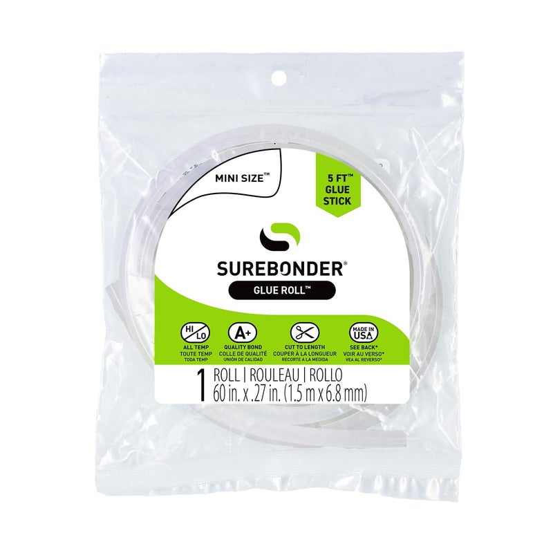Surebonder Mini Hot Glue Stick Roll 60 5 Feet 516 Diameter Long Glue Stick Uninterrupted Gluing All Purpose for Crafting and DIY Clear