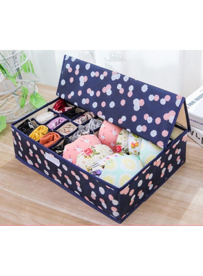 House of Quirk Innerwear Organizer 16+1 Compartment Non-Smell Non Woven Foldable Fabric Storage Box for Closet - (44 x 28 x 12 cm Navy Blue Flower) - Image 1