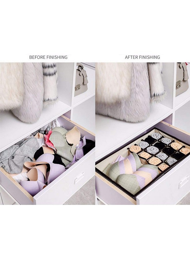 House of Quirk Innerwear Organizer 16+1 Compartment Non-Smell Non Woven Foldable Fabric Storage Box for Closet - (44 x 28 x 12 cm Navy Blue Flower) - Image 3