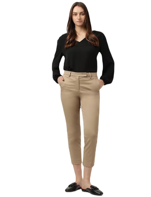 Marks & Spencer Womens Cotton Mix Plain Slim Fit Trousers T59_5757K_Coffee_10_REG - Image 1