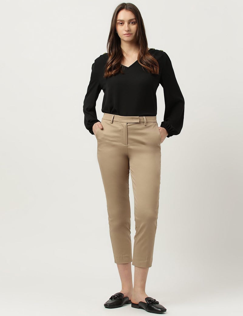 Marks & Spencer Womens Cotton Mix Plain Slim Fit Trousers T59_5757K_Coffee_10_REG - Image 2