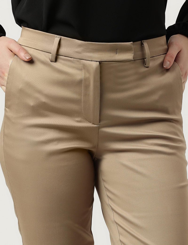 Marks & Spencer Womens Cotton Mix Plain Slim Fit Trousers T59_5757K_Coffee_10_REG - Image 5