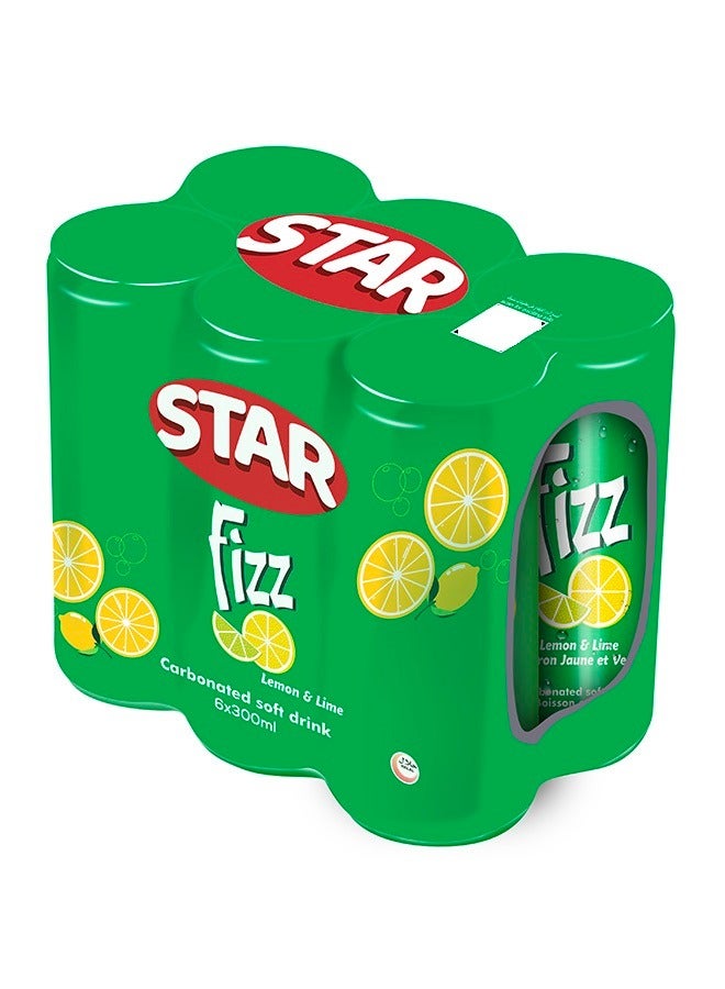 Star Fizz Lemon And Lime Carbonated Soft Drink Cans 6 x 300ml - Image 1