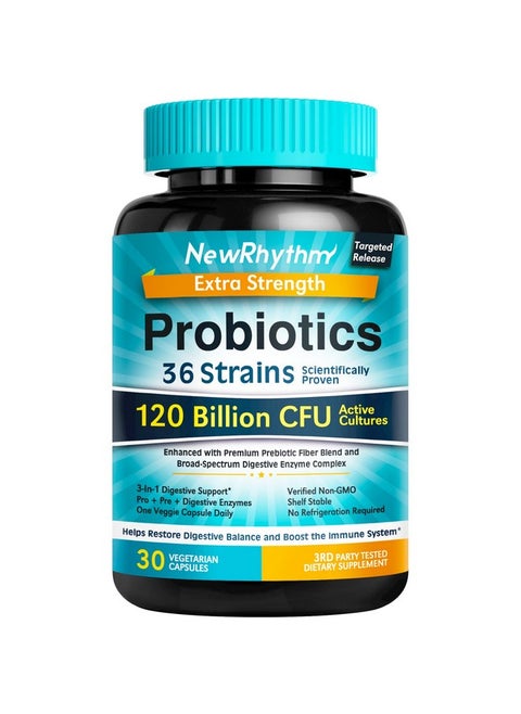 Probiotics 120 Billion Cfu 36 Strains 3 In 1 Digestive & Immune Support With Prebiotics & Enzymes Targeted Release Stomach Acid Resistant No Refrigeration Non Gmo Vegan Capsule