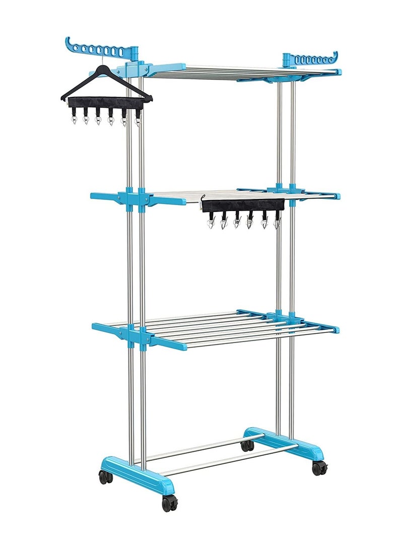 Carbon Steel Full Size Heavy Duty Double Pole 3 Layer Cloth Drying Stand, Laundry Rack Stand - Image 1