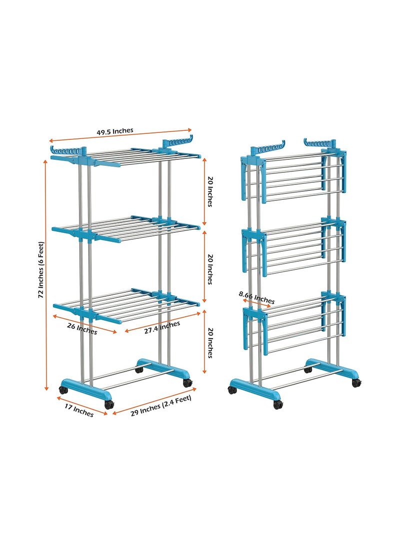 Carbon Steel Full Size Heavy Duty Double Pole 3 Layer Cloth Drying Stand, Laundry Rack Stand - Image 2