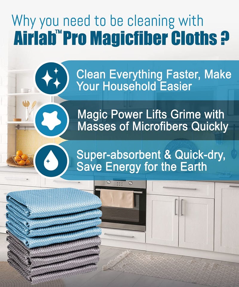 Airlab Streak Free Miracle Cleaning Cloths Easy Clean Nanoscale, Pack of 8, 12'' x 16'', Microfiber Polishing Windows Glass Lint Free Rags Stainless Steel Car Kitchen Reusable - Image 2