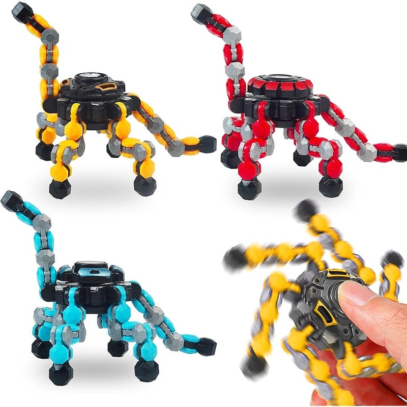 Chilvil 3PCS Easter Basket Stuffer Transformable Fidget Spinner Toys Bulk for Kids Boys Mini Figette Chains Set Small Cool Sensory Figet Gyro Pack for School Classroom Party Favor Valentines Boy Gift - Image 1