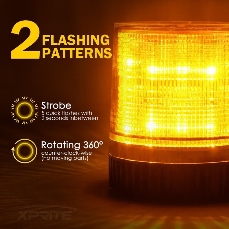 Xprite Amber LED Beacon Light, Forklift Strobe Lights w/Magnetic Base for Construction Vehicles, TowTrucks, Security Patrol, Postal, Golf Carts, UTV ATV, Snow Plows - Image 2