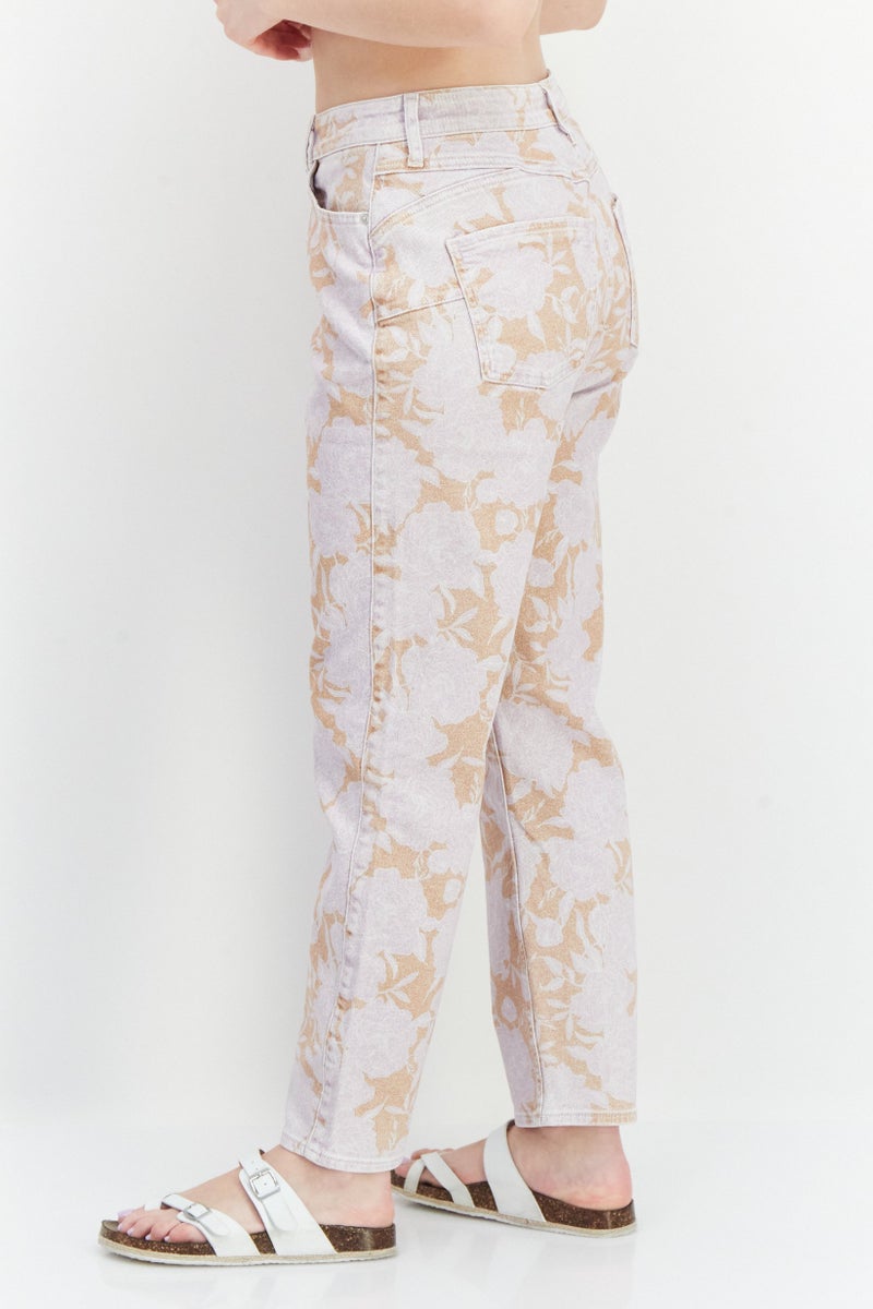 RIVER ISLAND Women Mom Fit Floral Pattern Denim Jeans, Purple - Image 3
