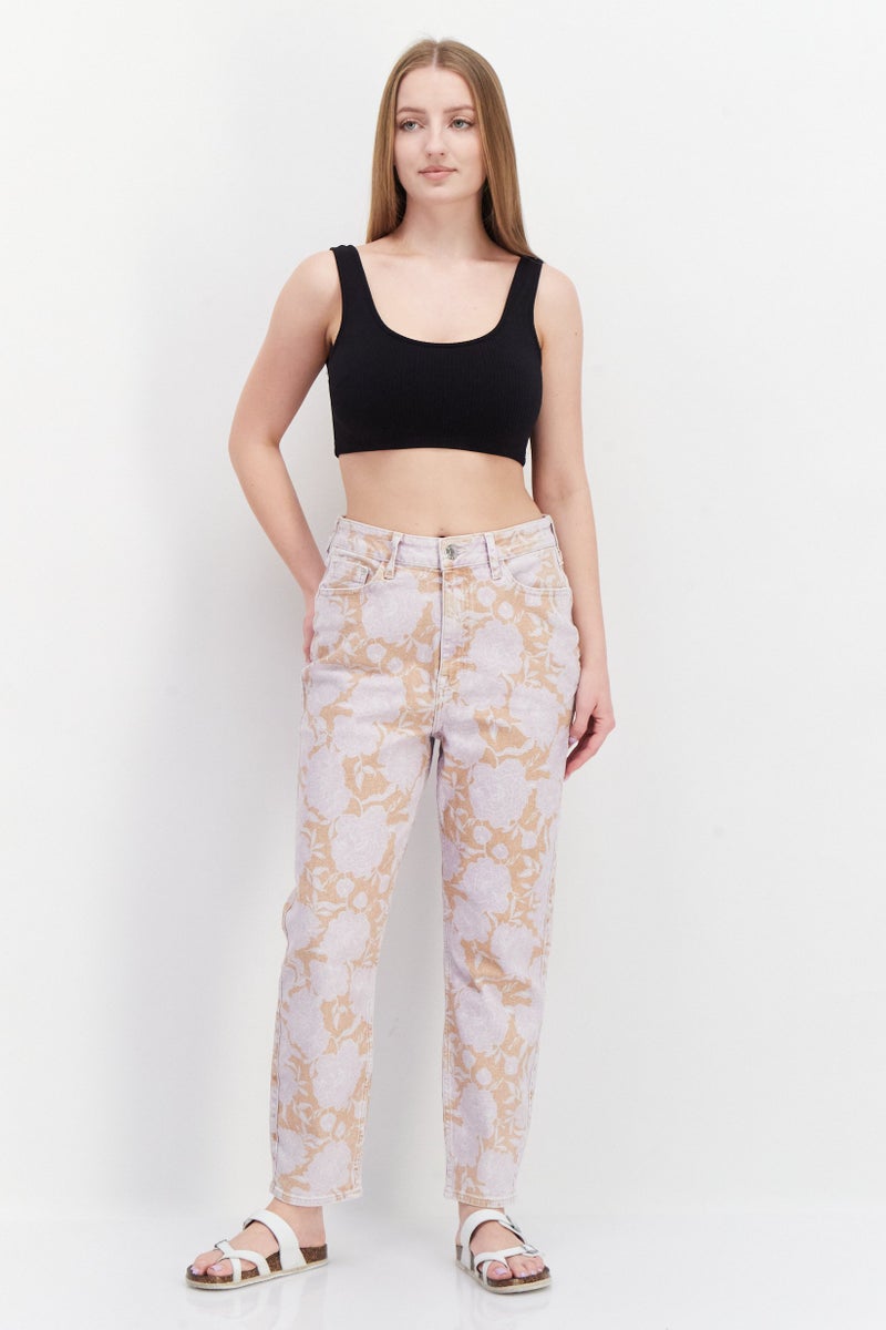 RIVER ISLAND Women Mom Fit Floral Pattern Denim Jeans, Purple - Image 2