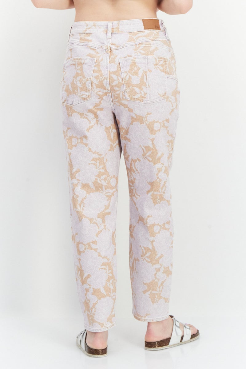 RIVER ISLAND Women Mom Fit Floral Pattern Denim Jeans, Purple - Image 4