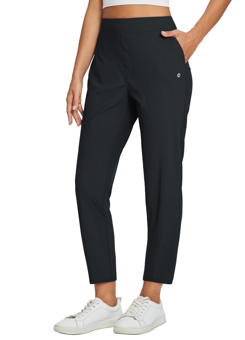 baleaf Womens Travel Pants Petite Stretch with Zipper Pockets Golf Ankle Dress Work Business Casual Slacks Black 3XL - Image 1