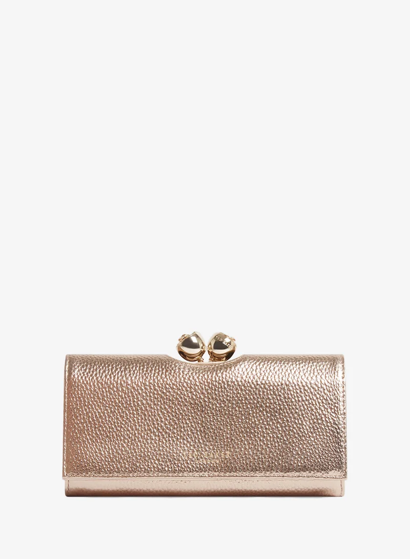 Rose Detail Leather Large Bobble Purse