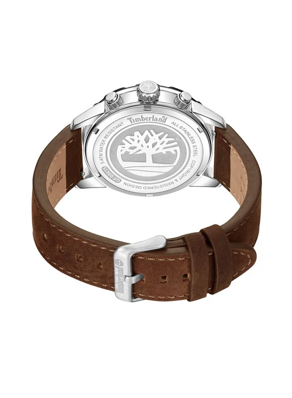 تمبرلاند Timberland Kennebunk Multifunction - Mens Watch - Steel Case, Green Dial, Brown Leather Strap