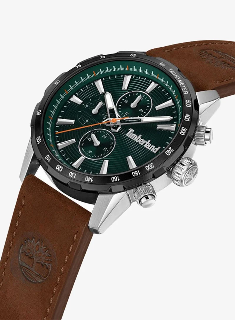 تمبرلاند Timberland Kennebunk Multifunction - Mens Watch - Steel Case, Green Dial, Brown Leather Strap