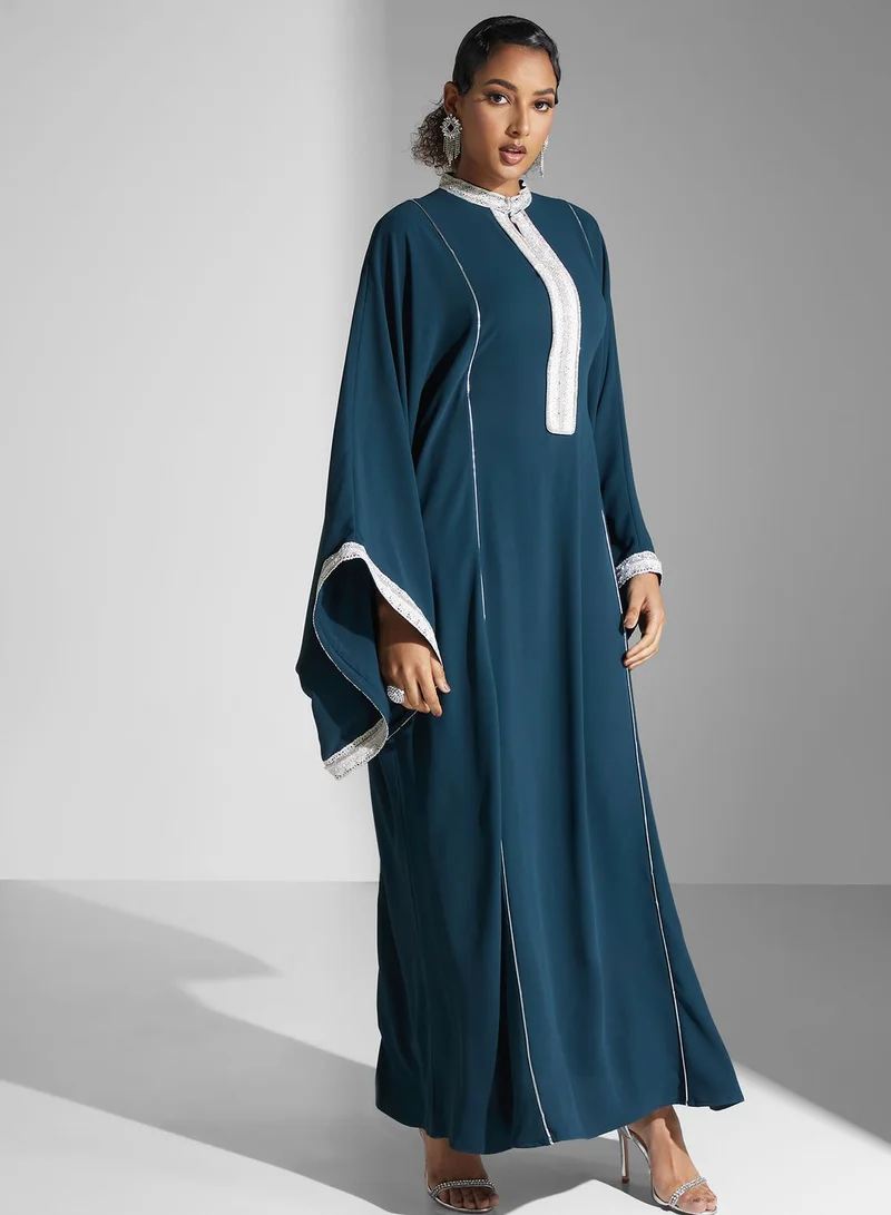 Yaser albik Embroidered Trim Abaya Dress