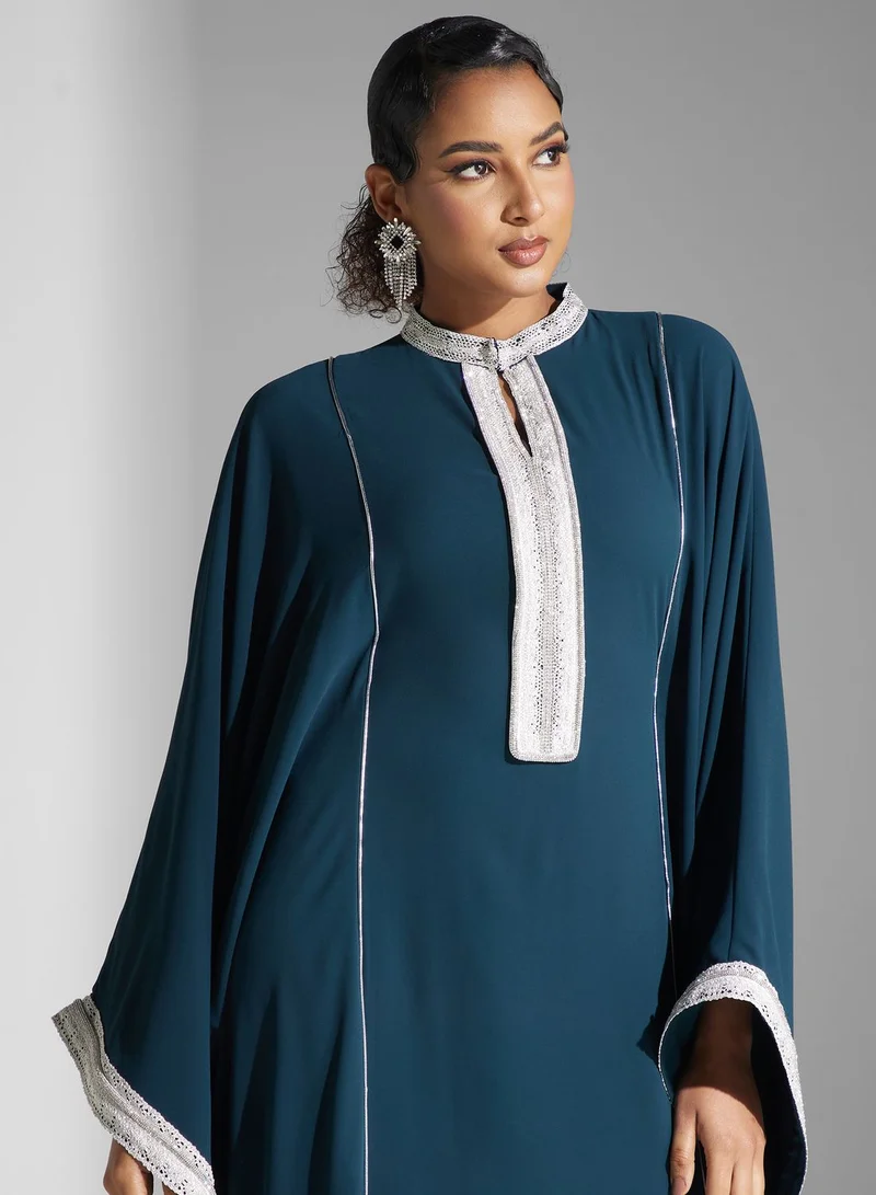 Yaser albik Embroidered Trim Abaya Dress
