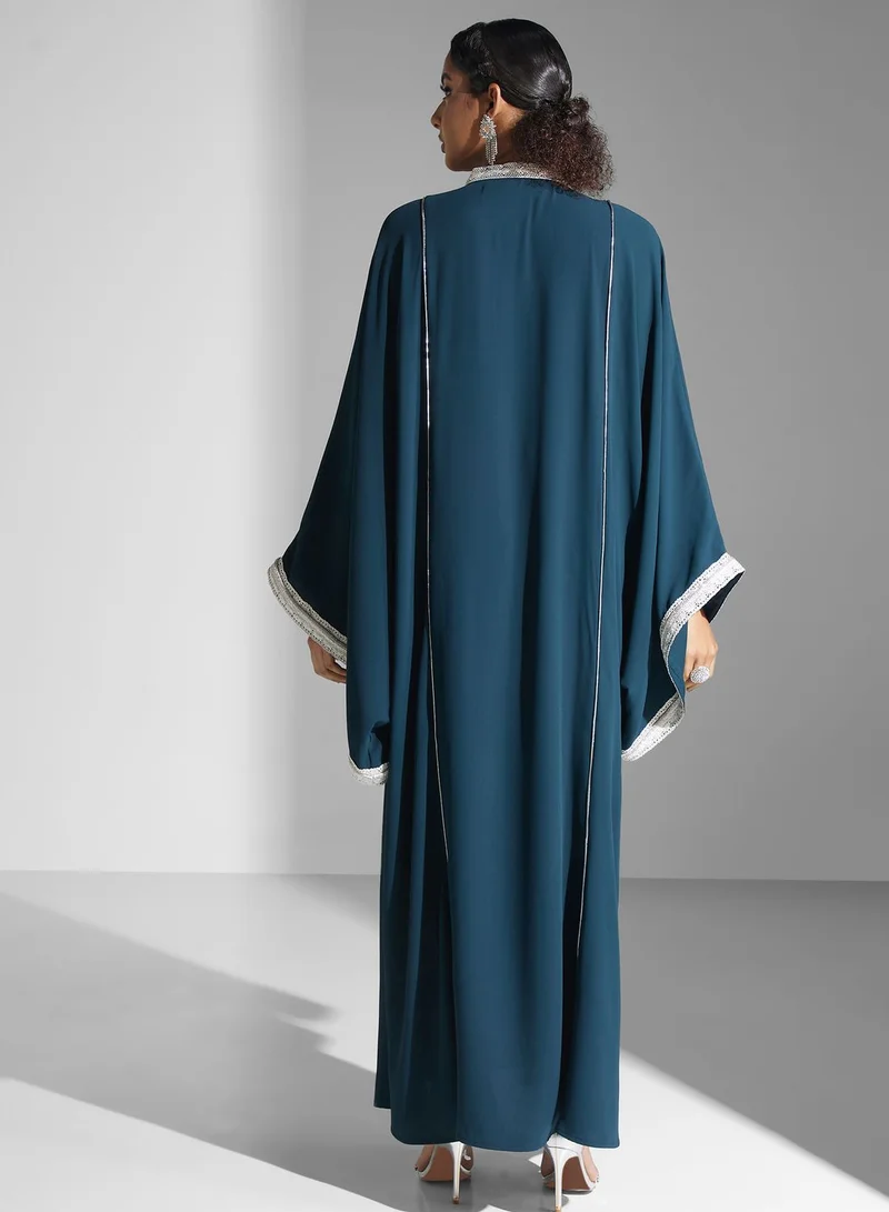 Yaser albik Embroidered Trim Abaya Dress