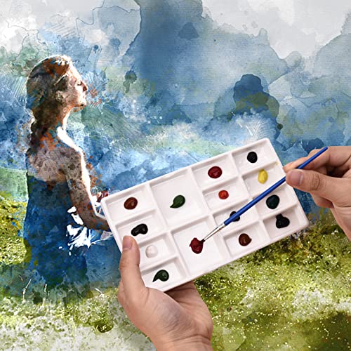 PEDORUBY 8 Inch 14 Wells Artist Ceramic Paint Palette, Rectangle Ceramic 14-Wells, White - Image 4