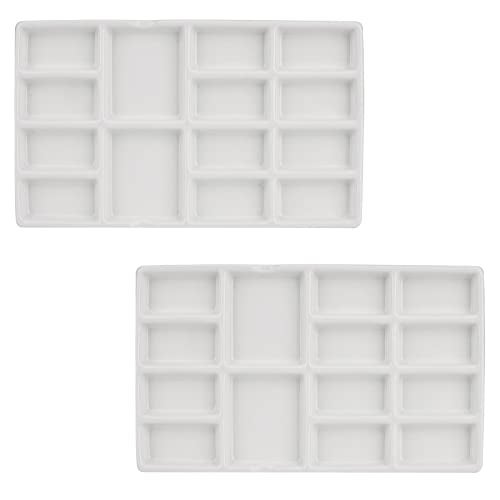 PEDORUBY 8 Inch 14 Wells Artist Ceramic Paint Palette, Rectangle Ceramic 14-Wells, White - Image 1