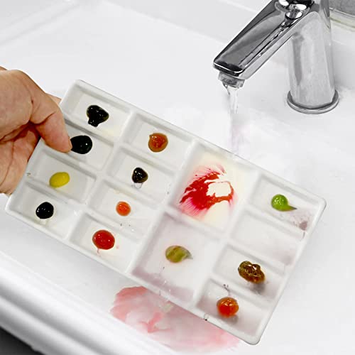 PEDORUBY 8 Inch 14 Wells Artist Ceramic Paint Palette, Rectangle Ceramic 14-Wells, White - Image 5
