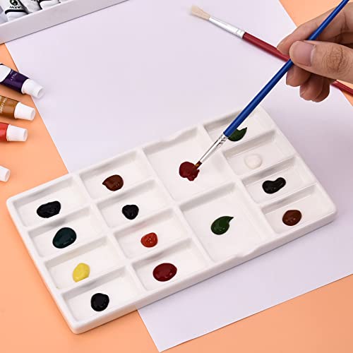 PEDORUBY 8 Inch 14 Wells Artist Ceramic Paint Palette, Rectangle Ceramic 14-Wells, White - Image 3