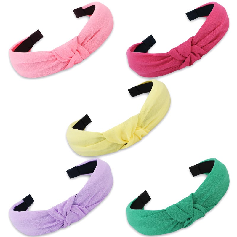 VELSCRUN 5 Pcs Head Bands - Wide Boho Knot Turban Elastic Multicolour Hair Accessories for Women and Girls, Ideal Gifts - Image 1