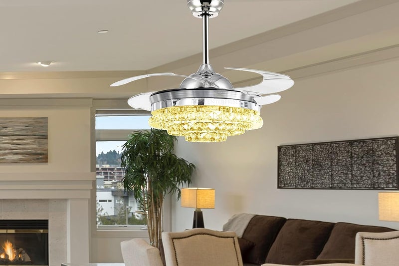 Kanz Enterprises Kanz Enterprises Designer Fan 42 Inches ABS 4 Transparent Blades NO Noise Motor 70 watts with 3 Color Changing LED Light Timer Suitable for Living Room K 522 Crystal  - Image 5