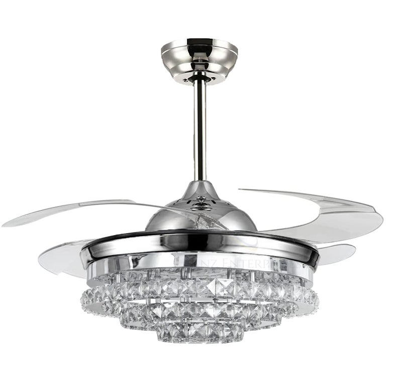 Kanz Enterprises Kanz Enterprises Designer Fan 42 Inches ABS 4 Transparent Blades NO Noise Motor 70 watts with 3 Color Changing LED Light Timer Suitable for Living Room K 522 Crystal  - Image 1